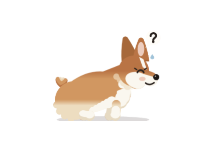 The corgi squatting at the bottom edge of the screen with a question mark above its head